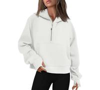 Women's Fleece Zip-Up Hoodie Sweatshirt, Warm and Cozy Half-Zip Pullover with Front Pocket for Casual Wear