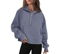 Women's Fleece Zip-Up Hoodie Sweatshirt, Warm and Cozy Half-Zip Pullover with Front Pocket for Casual Wear