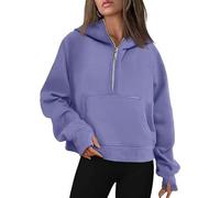 Women's Fleece Zip-Up Hoodie Sweatshirt, Warm and Cozy Half-Zip Pullover with Front Pocket for Casual Wear