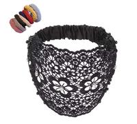 Women's Floral Lace Headwrap,Pearl Encrusted Floral Lace Headband,Stretch Lace Hat,Lace Headband Kerchief (Black-B)