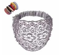 Women's Floral Lace Headwrap,Pearl Encrusted Floral Lace Headband,Stretch Lace Hat,Lace Headband Kerchief (Gray-B)