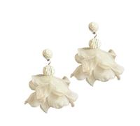 Women's Floral Pendant Earrings - Yellow Petal Chiffon Tassel Earrings | Ethereal Bohemian Beach Vacation Jewelry | Bold Unique Summer Fashion Statement Ēarrings