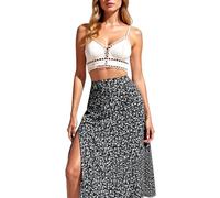 Women's Floral Print High Waisted Maxi Skirt with Side Slit A-Line Flowy Long Skirt for Summer Beach Vacation Boho Style Casual Outfit