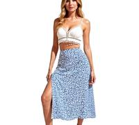 Women's Floral Print High Waisted Maxi Skirt with Side Slit A-Line Flowy Long Skirt for Summer Beach Vacation Boho Style Casual Outfit