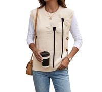 Womens Floral Sweater Vest Sleeveless Knit Top with Raised Flower Appliques (Apricot,M)