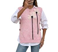 Womens Floral Sweater Vest Sleeveless Knit Top with Raised Flower Appliques (Pink,S)