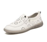 Women's Flower Shaped Cutout Leather Sneakers Arch Support Thick Sole Wedge Soft Elastic Comfortable Slip-On Loafers Casual Walking Shoes (Beige,39)