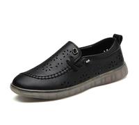 Women's Flower Shaped Cutout Leather Sneakers Arch Support Thick Sole Wedge Soft Elastic Comfortable Slip-On Loafers Casual Walking Shoes (Black,39)