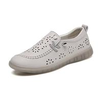Women's Flower Shaped Cutout Leather Sneakers Arch Support Thick Sole Wedge Soft Elastic Comfortable Slip-On Loafers Casual Walking Shoes (Gray,36)