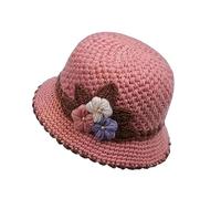 Women's Flowers Knitted Woolen Hat, French Thicken Women's Flowers Knitted-Woolen-Hat, Fashion Windproof Warm Bucekt Hats (Pink)