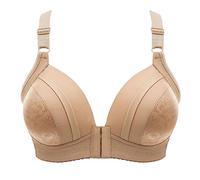 Women's Front Button Compression Sports Bra Closure for Women Close Breast Enlargement Wireless Underwear Fitness Set, Pink, 12(Khaki,14)