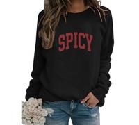 Womens Funny Letter Print Spicy Sweatshirt Crewneck Vintage Graphic Drop Shoulder Pullover Fall Tops Streetwear