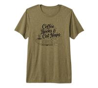 Womens Funny Vintage Retro Coffee Books & Cat Naps Camiseta Premium