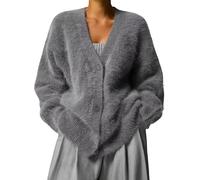Women's Fuzzy Mohair Sweater Button Down V Neck Long Sleeve Knit Tops Casual Lightweight Cardigan Jackets (XL,3)