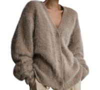 Women's Fuzzy Mohair Sweater Button Down V Neck Long Sleeve Knit Tops Casual Lightweight Cardigan Jackets (XL,1)