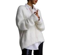 Women's Fuzzy Mohair Sweater Button Down V Neck Long Sleeve Knit Tops Casual Lightweight Cardigan Jackets (XL,4)