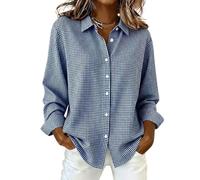 Womens Gingham Button Down Shirt Long Sleeve Collared Casual Blouse (Blue,S)