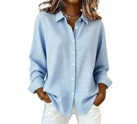 Womens Gingham Button Down Shirt Long Sleeve Collared Casual Blouse (Light Blue,S)