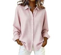 Womens Gingham Button Down Shirt Long Sleeve Collared Casual Blouse (Pink,XL)