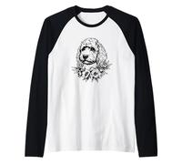 Womens Girls Black Ink Flowers Floral Art Cockapoo Dog Lover Camiseta Manga Raglan