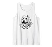 Womens Girls Black Ink Flowers Floral Art Cockapoo Dog Lover Camiseta sin Mangas