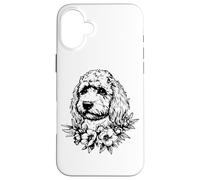 Womens Girls Black Ink Flowers Floral Art Cockapoo Dog Lover Carcasa para iPhone 16 Plus