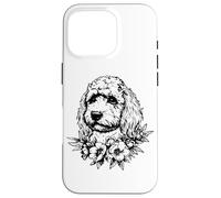 Womens Girls Black Ink Flowers Floral Art Cockapoo Dog Lover Carcasa para iPhone 16 Pro