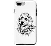 Womens Girls Black Ink Flowers Floral Art Cockapoo Dog Lover Carcasa para iPhone 7 Plus/8 Plus