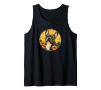 Womens Girls Floral Flowers Round Black French Bulldog Lover Camiseta sin Mangas