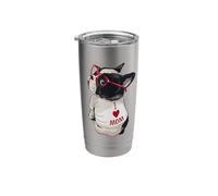 Womens Girls Funny I Heart Mom French Bulldog Lover Vaso térmico de acero inoxidable de doble pared
