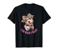 Womens Girls I Do What I Want Leopard Print Bow Pitbull Dog Camiseta