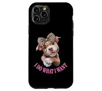 Womens Girls I Do What I Want Leopard Print Bow Pitbull Dog Carcasa para iPhone 11 Pro
