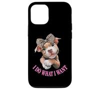 Womens Girls I Do What I Want Leopard Print Bow Pitbull Dog Carcasa para iPhone 12/12 Pro