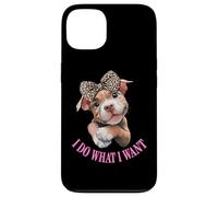 Womens Girls I Do What I Want Leopard Print Bow Pitbull Dog Carcasa para iPhone 13