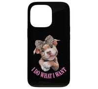Womens Girls I Do What I Want Leopard Print Bow Pitbull Dog Carcasa para iPhone 13 Pro