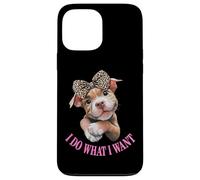 Womens Girls I Do What I Want Leopard Print Bow Pitbull Dog Carcasa para iPhone 13 Pro MAX
