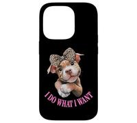 Womens Girls I Do What I Want Leopard Print Bow Pitbull Dog Carcasa para iPhone 14 Pro