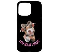 Womens Girls I Do What I Want Leopard Print Bow Pitbull Dog Carcasa para iPhone 15 Pro MAX