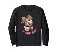Womens Girls I Do What I Want Leopard Print Bow Pitbull Dog Manga Larga