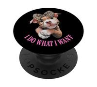 Womens Girls I Do What I Want Leopard Print Bow Pitbull Dog PopSockets PopGrip Adhesivo