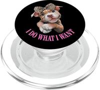 Womens Girls I Do What I Want Leopard Print Bow Pitbull Dog PopSockets PopGrip para MagSafe