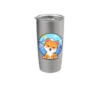 Womens Girls Kawaii Japanese Sakura Cherry Blossom Shiba Inu Vaso térmico de acero inoxidable de doble pared