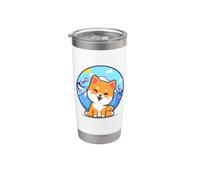 Womens Girls Kawaii Japanese Sakura Cherry Blossom Shiba Inu Vaso térmico de acero inoxidable de doble pared