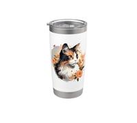Womens Girls Kids Floral Beautiful Flowers Calico Cat Lover Vaso térmico de acero inoxidable de doble pared