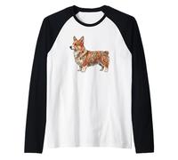 Womens Girls Kids Folk Art Illustration Corgi Dog Lover Camiseta Manga Raglan