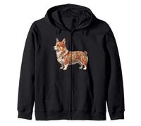Womens Girls Kids Folk Art Illustration Corgi Dog Lover Sudadera con Capucha