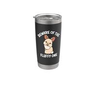 Womens Girls Kids Funny Beware Fluffy Lionhead Rabbit Lover Vaso térmico de acero inoxidable de doble pared