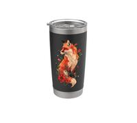 Womens Girls Kids Moms Floral Flowers Art Red Fox Lover Vaso térmico de acero inoxidable de doble pared