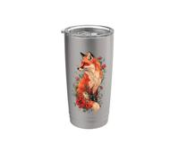 Womens Girls Kids Moms Floral Flowers Art Red Fox Lover Vaso térmico de acero inoxidable de doble pared