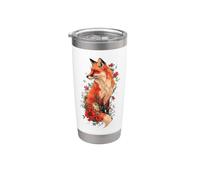 Womens Girls Kids Moms Floral Flowers Art Red Fox Lover Vaso térmico de acero inoxidable de doble pared